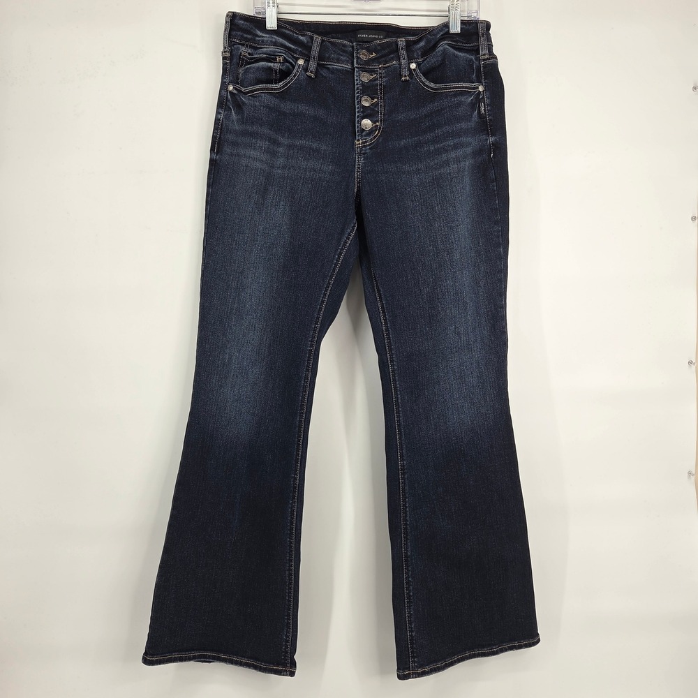 Silver Jeans Suki Bootcut 34 Dark Indigo Western Boho Button Fly Jeans